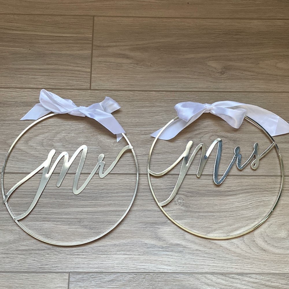 Mr. & Mrs. Gold Rings Wedding Chair Decorations